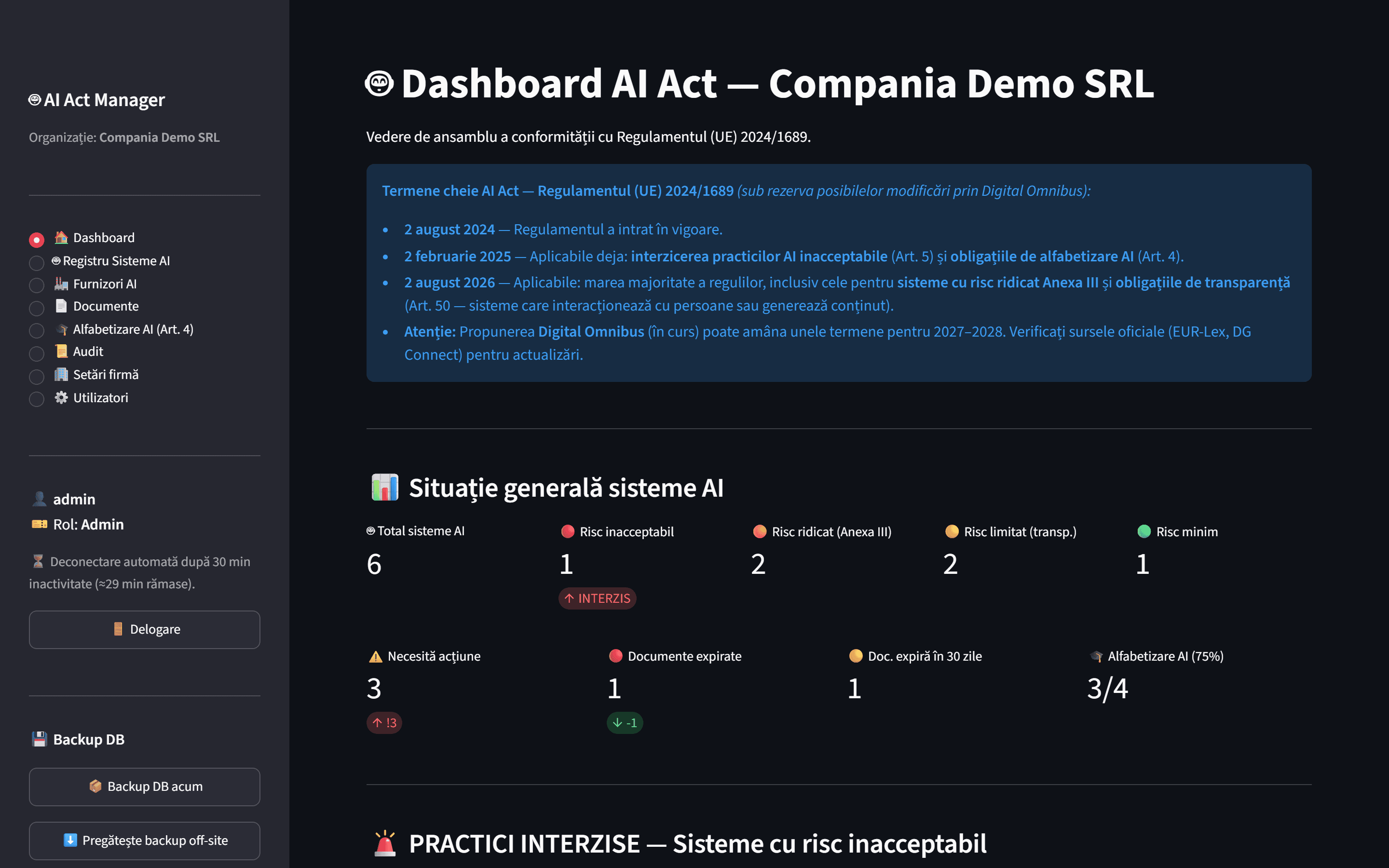 AI Act Manager — Tablou de bord