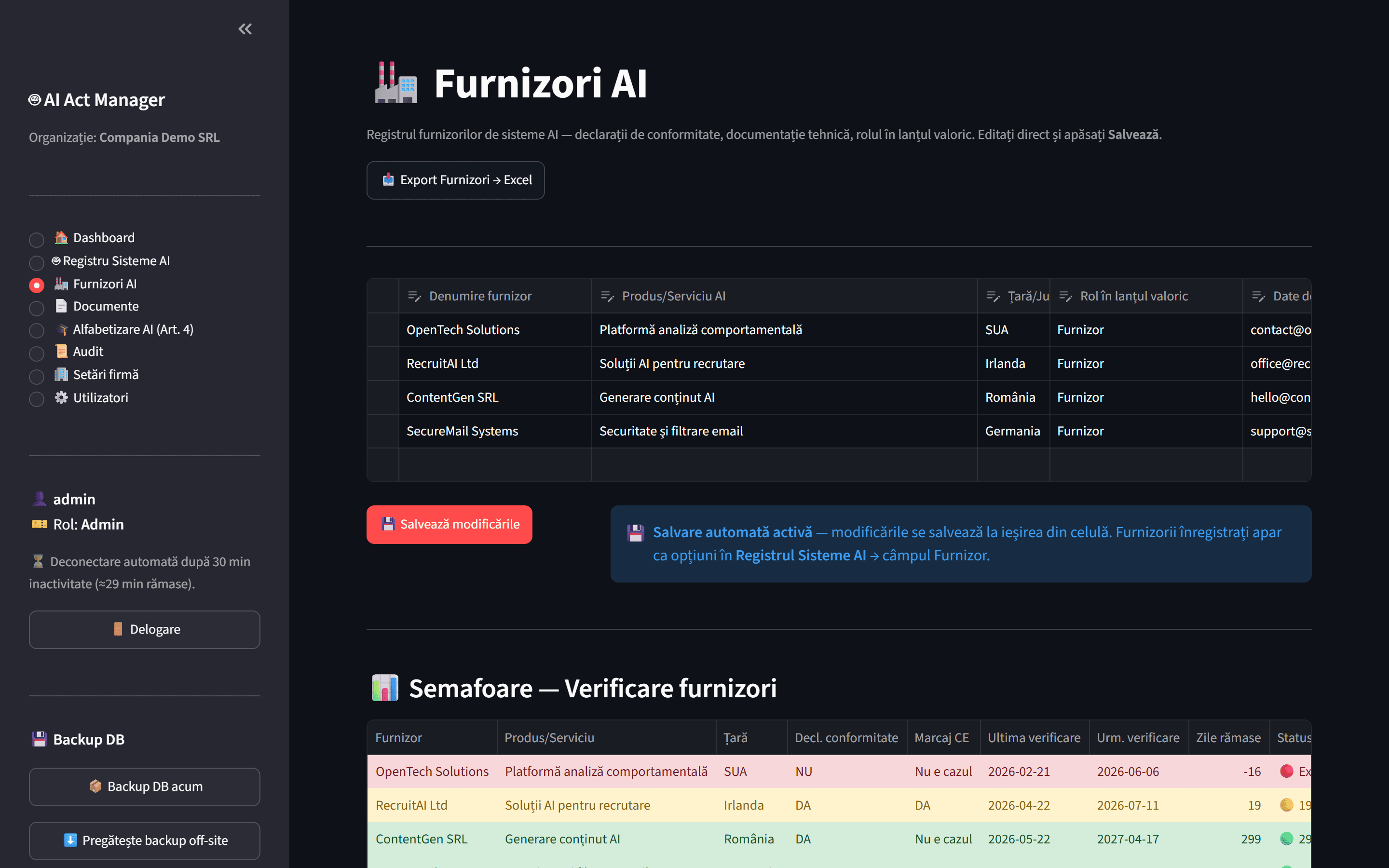 AI Act Manager — Evidenta furnizorilor AI