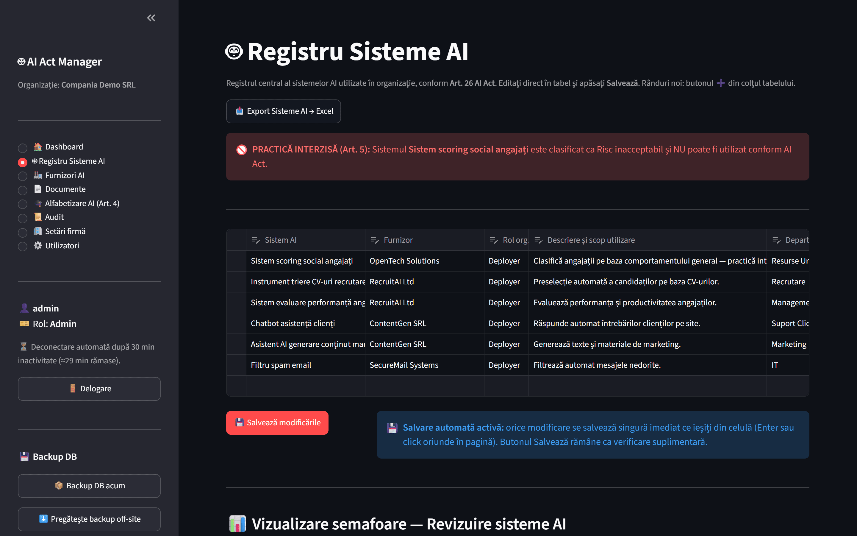 AI Act Manager — Registru sisteme AI